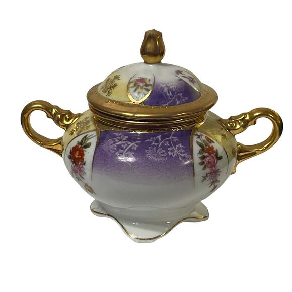 Vintage Victoria Austria Teapot & Sugar Dragon Serpent Floral Pattern Gold Trim - Picture 13 of 16